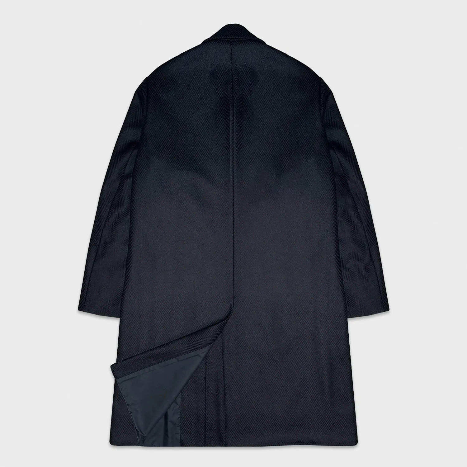 Caruso Blue Herringbone Wool Cashmere Tailoring Coat