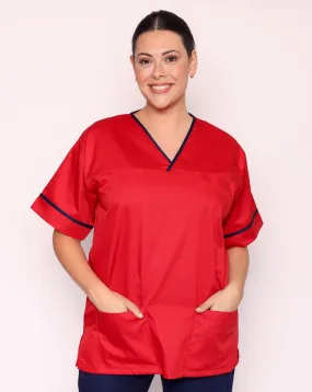 Casey Unisex Smart Scrub Tunic - Red / Navy