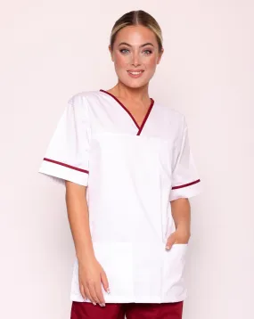 Casey Unisex Smart Scrub Tunic - White / Maroon