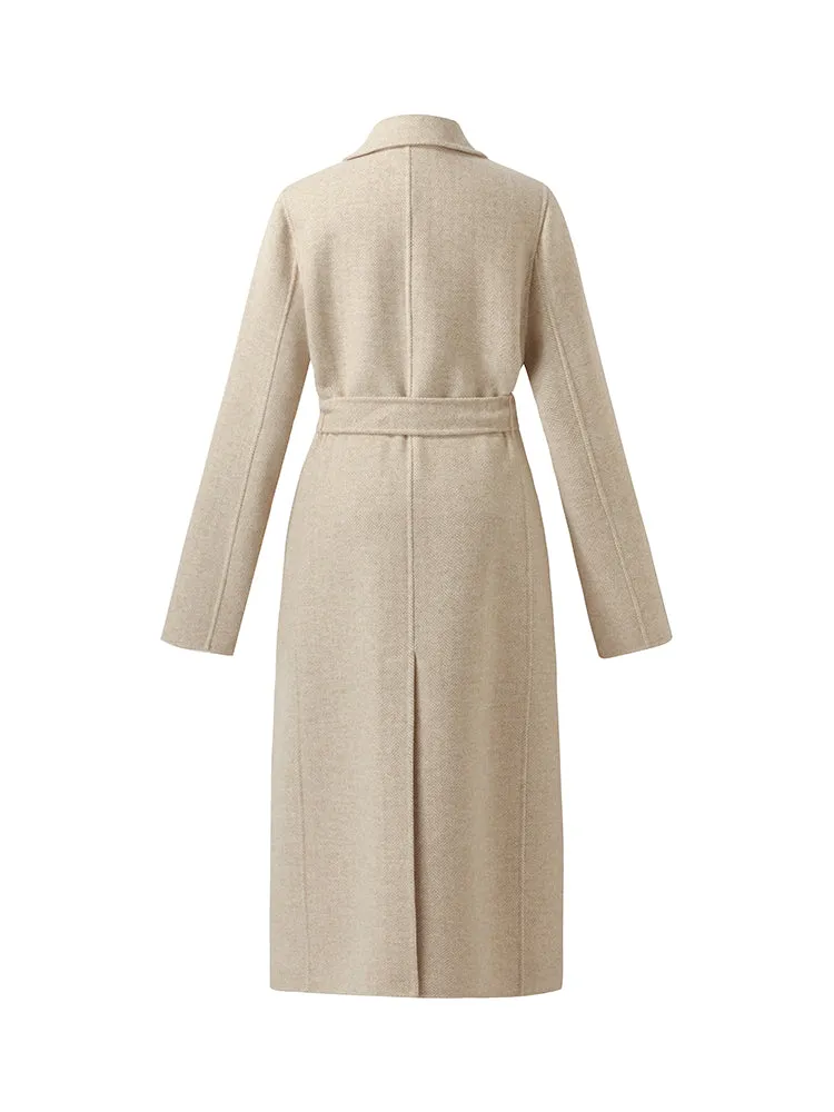 Cashmere And Wool Herringbone Women Wrap Coat