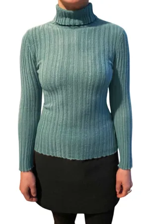 Cashmere roll neck jumper in duck egg - Ribbed