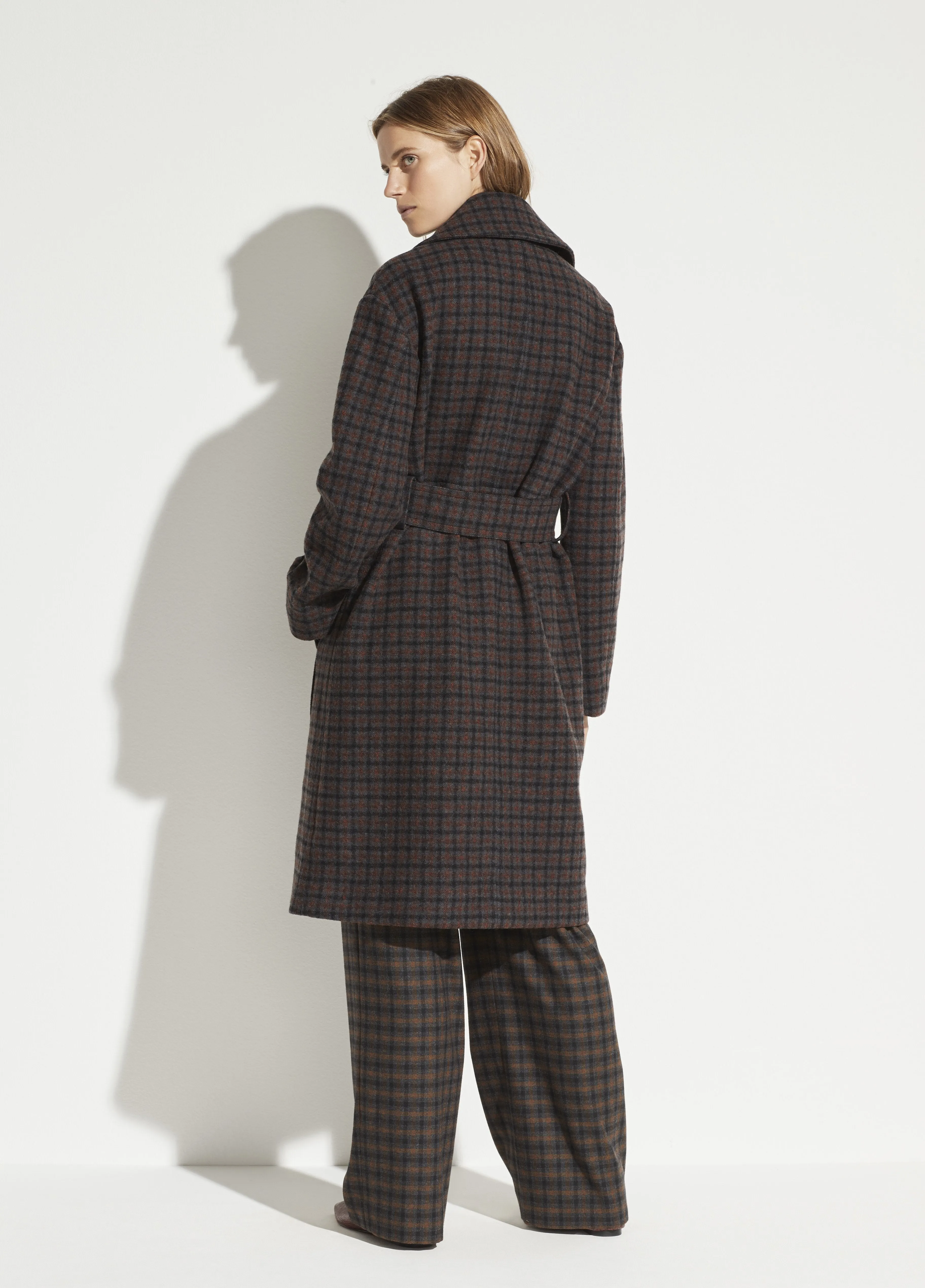 Check Plaid Wool Coat in Mahogany Plaid