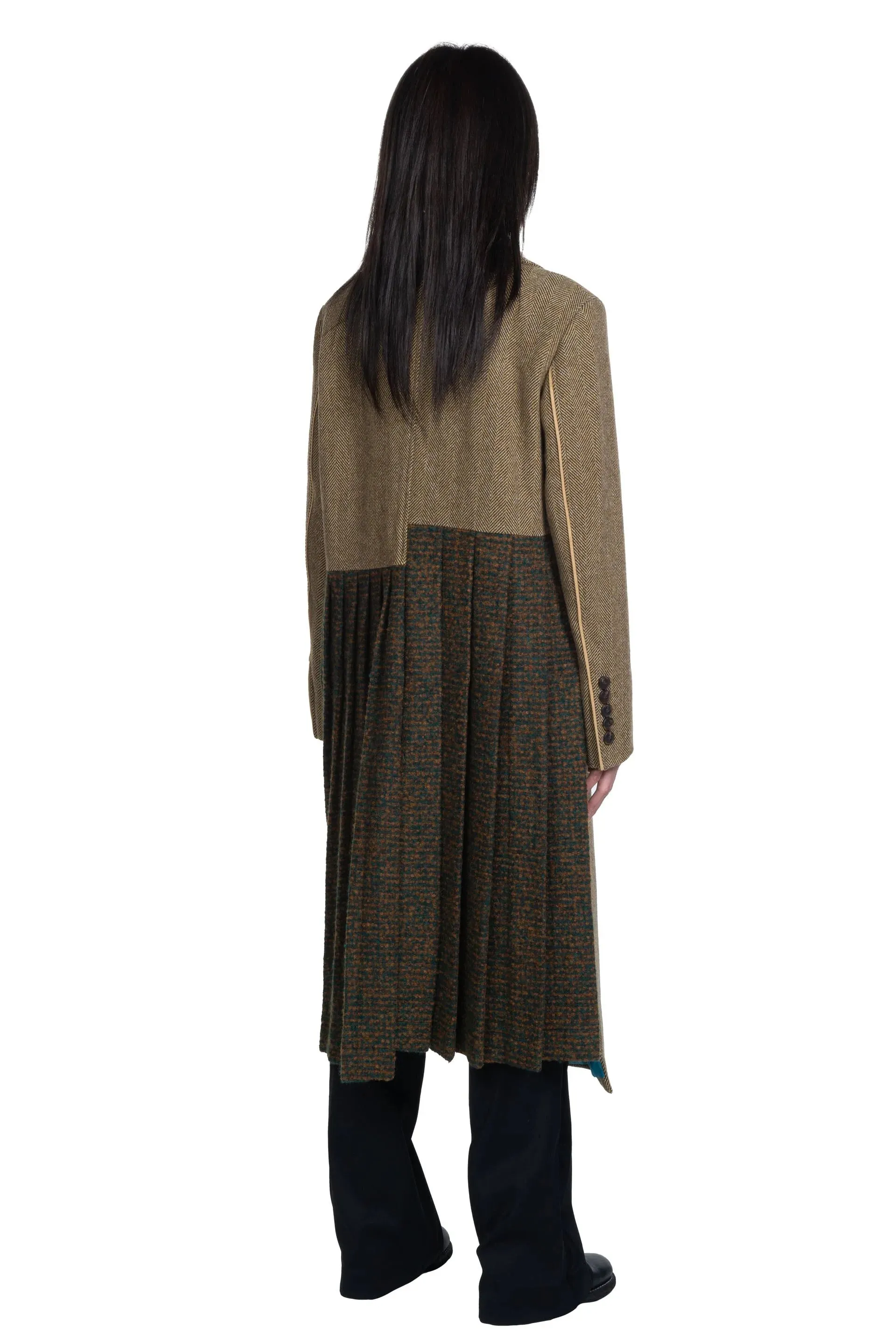 Chloe Herringbone Back Pleats Coat