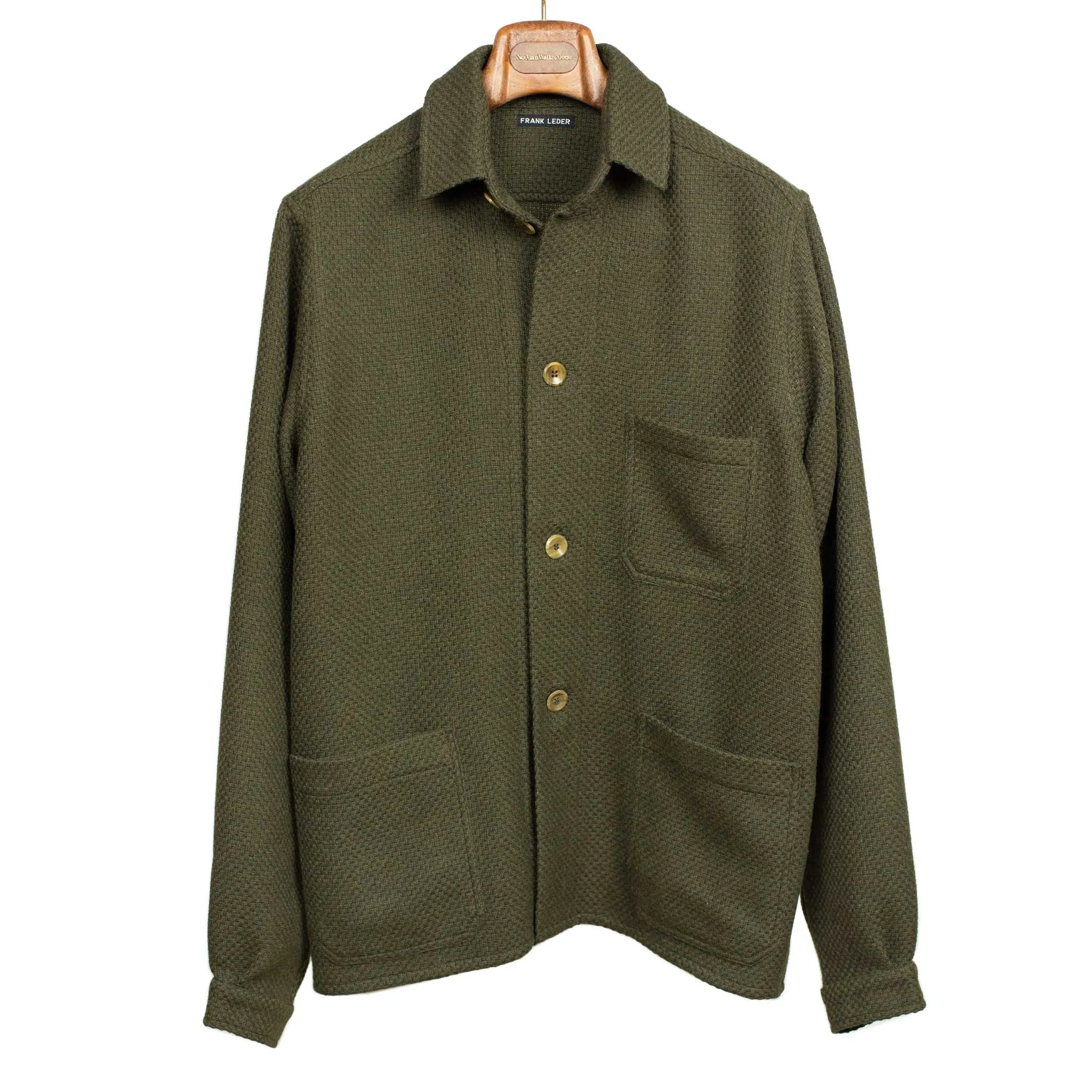 Chore coat in moss green crosshatch wool