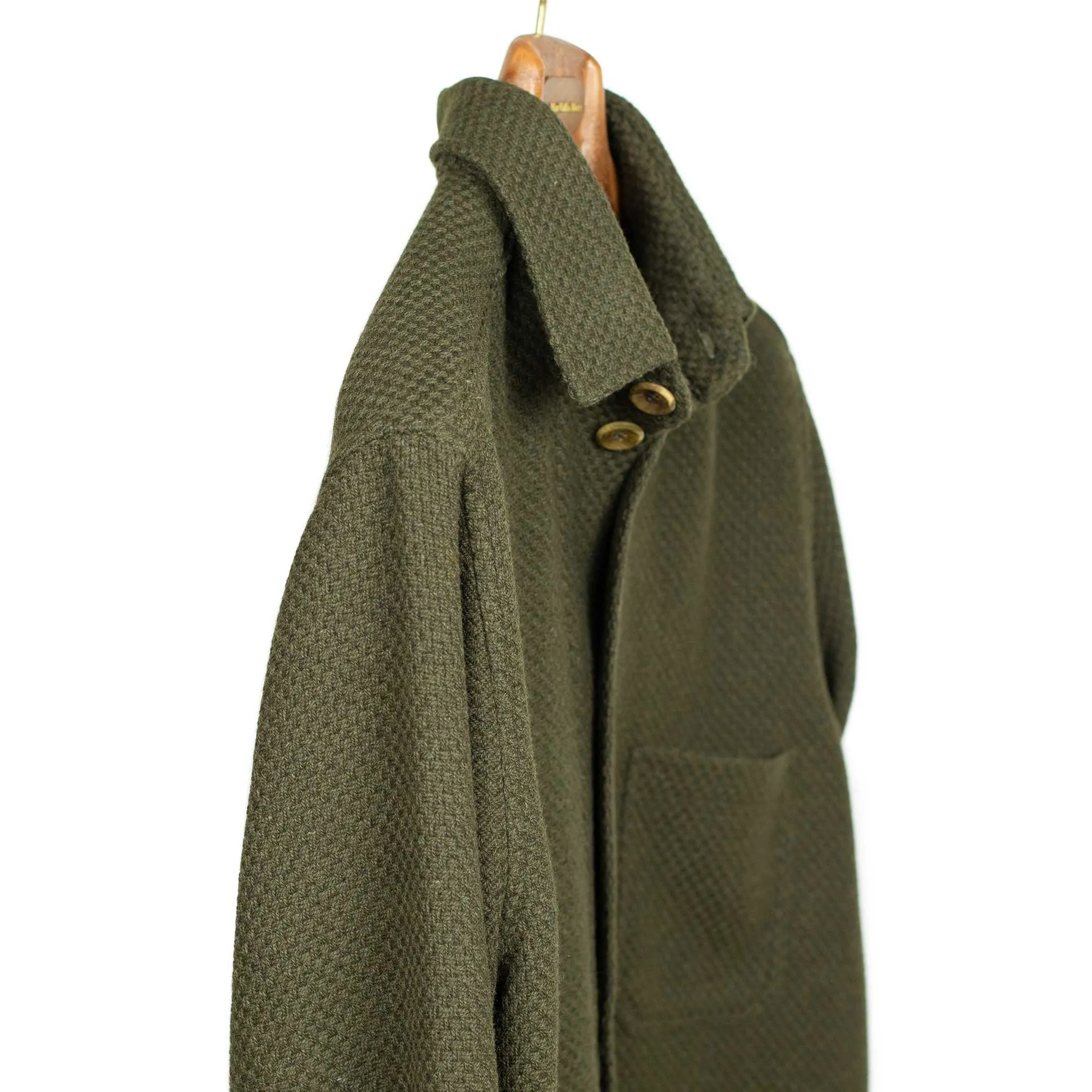 Chore coat in moss green crosshatch wool