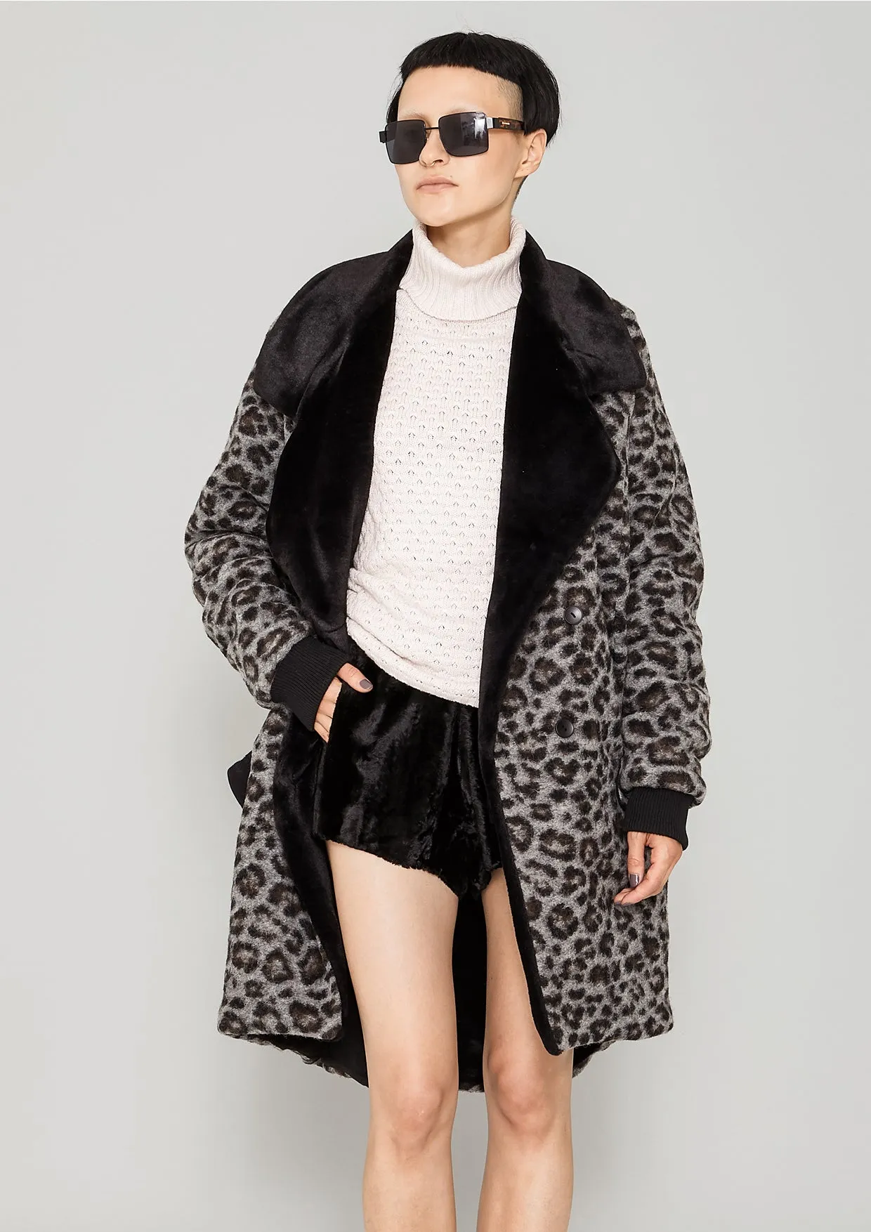 COAT FUR LINING - WOOL COATING animal print