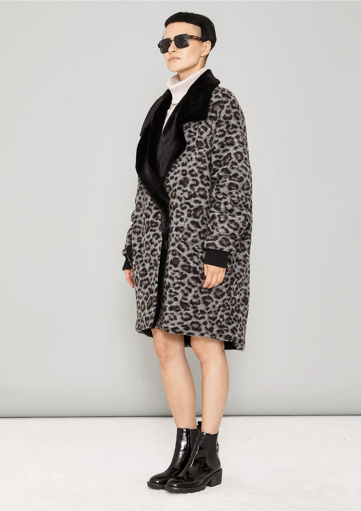 COAT FUR LINING - WOOL COATING animal print