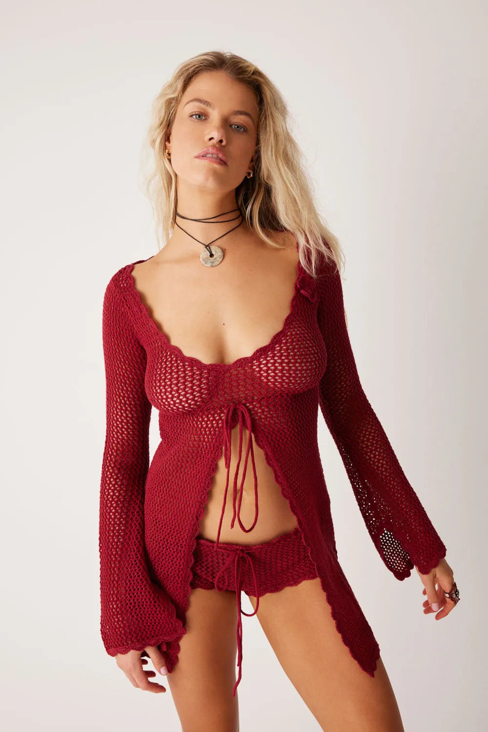 Collette Crochet Tunic - Ruby