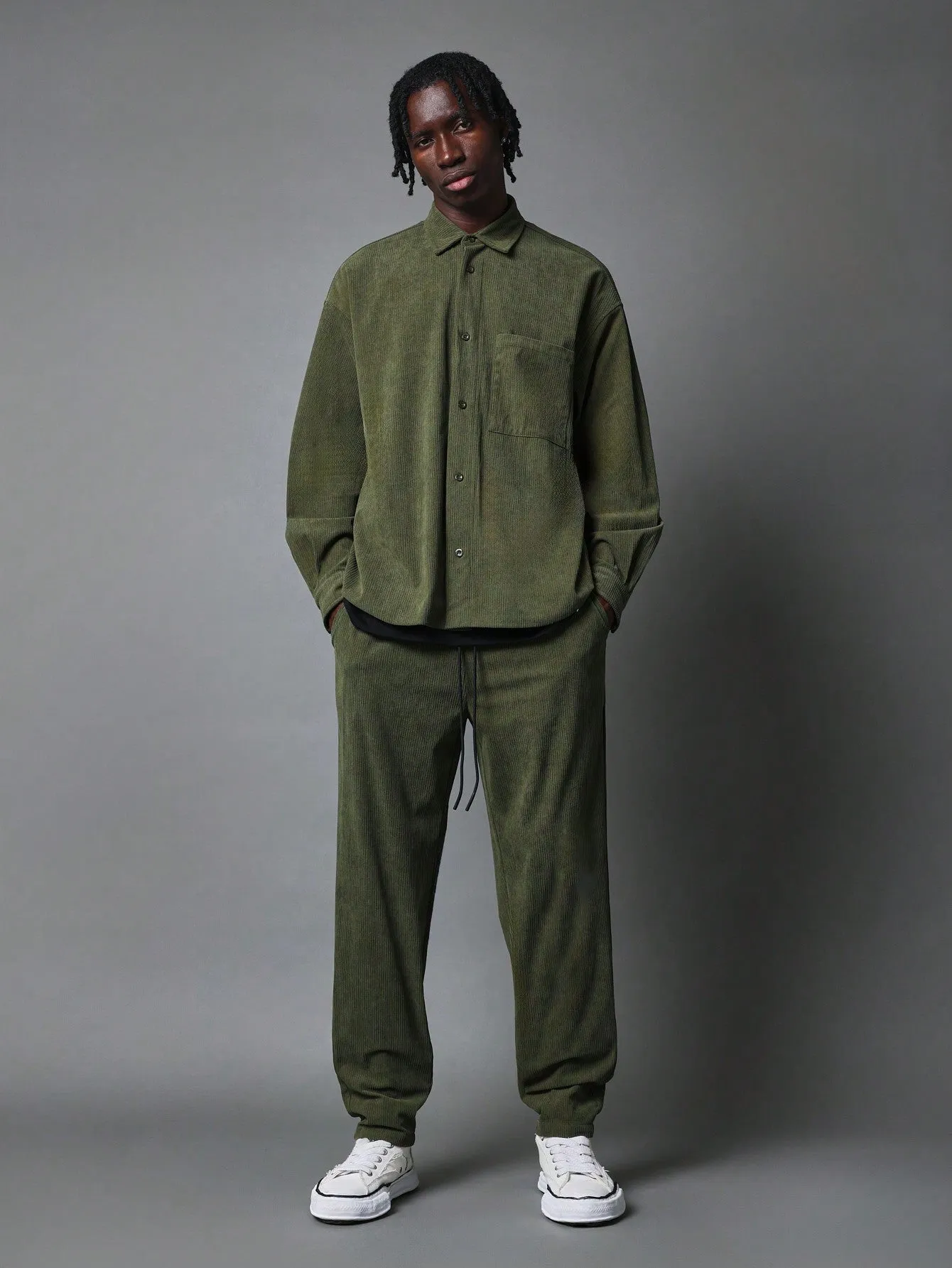 Corduroy Long Sleeve Shirt And Jogger 2 Piece Set