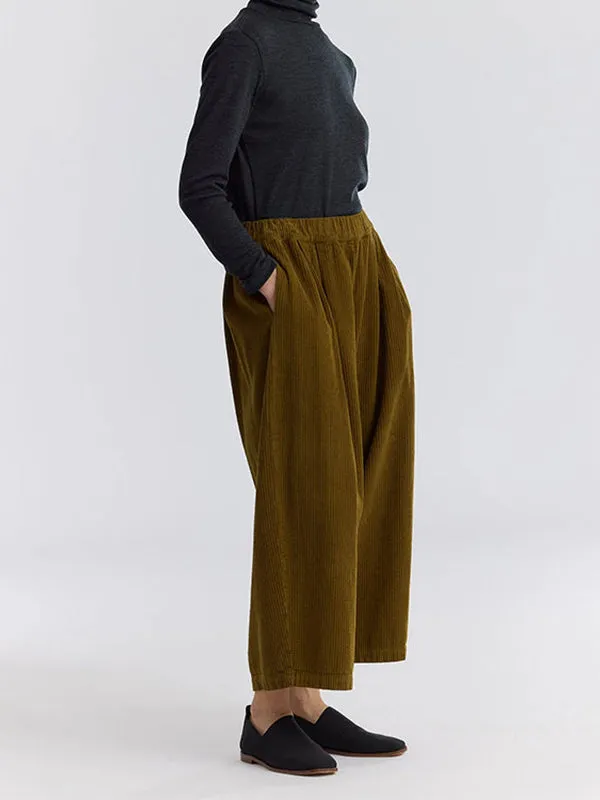 Corduroy Wide Pants - Olive