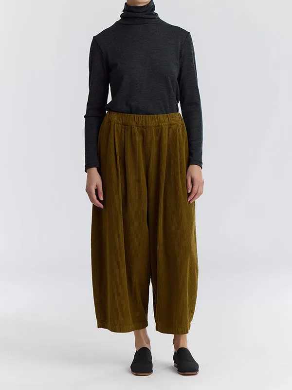 Corduroy Wide Pants - Olive