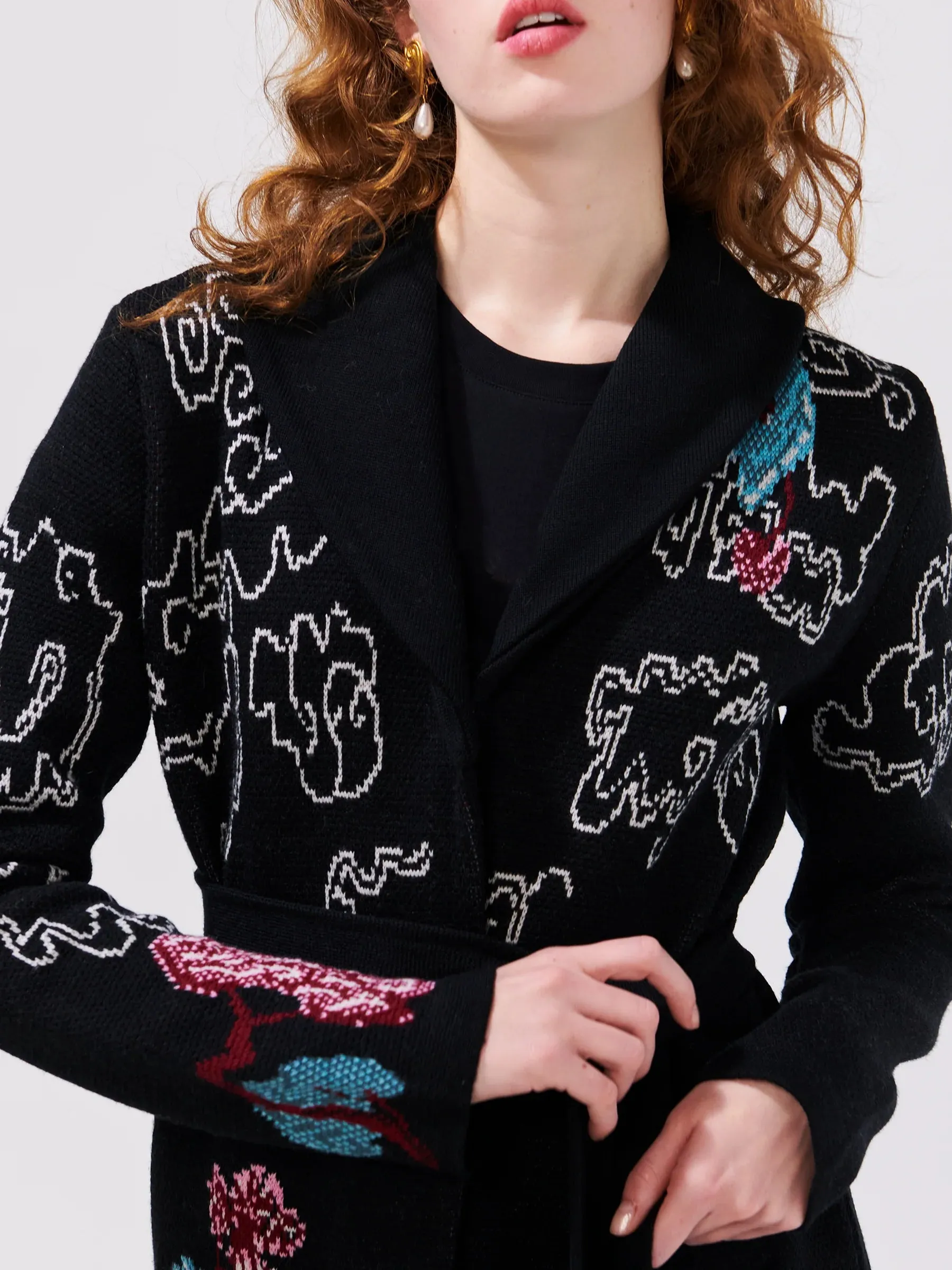 Courageous Tiger merino Jacquard Long Cardigan