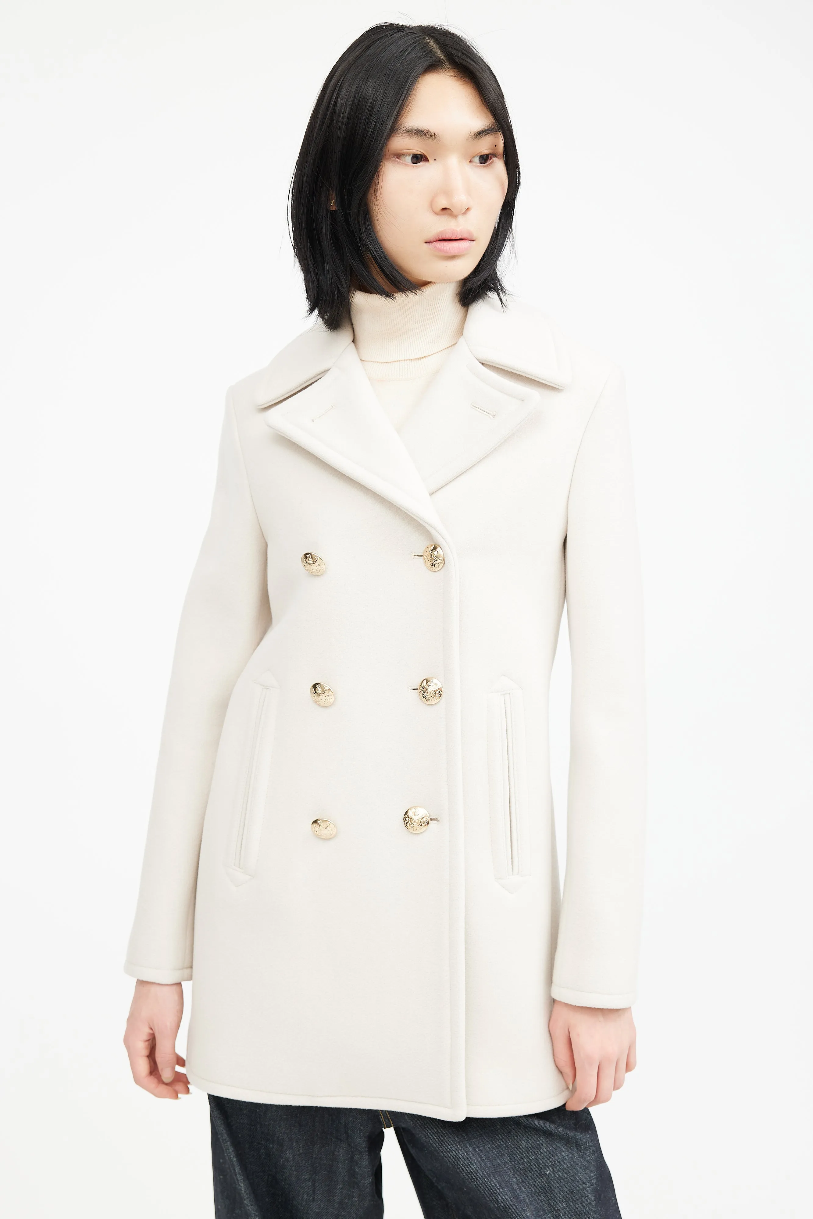 Cream & Gold Double Breasted Wool Coat