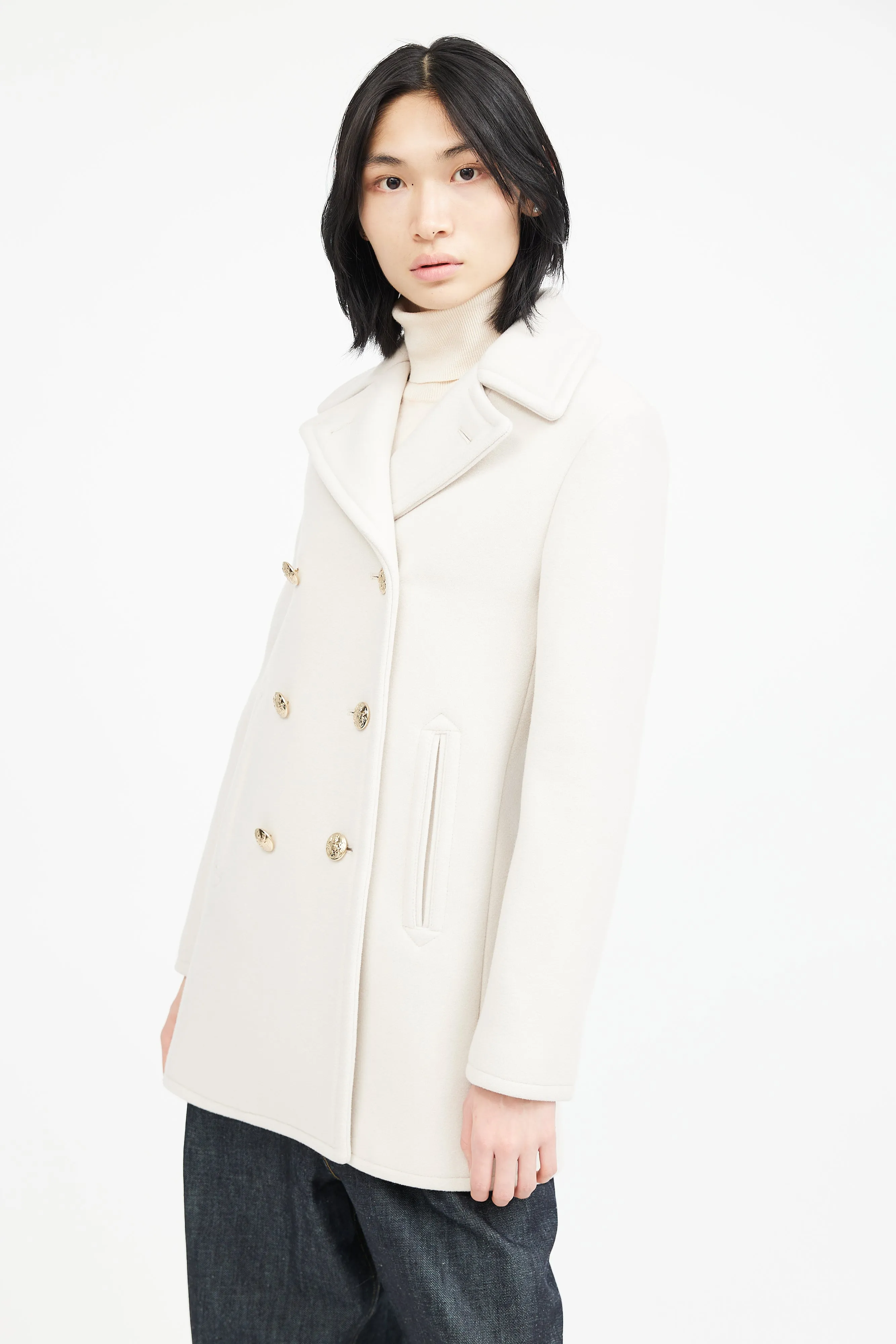 Cream & Gold Double Breasted Wool Coat