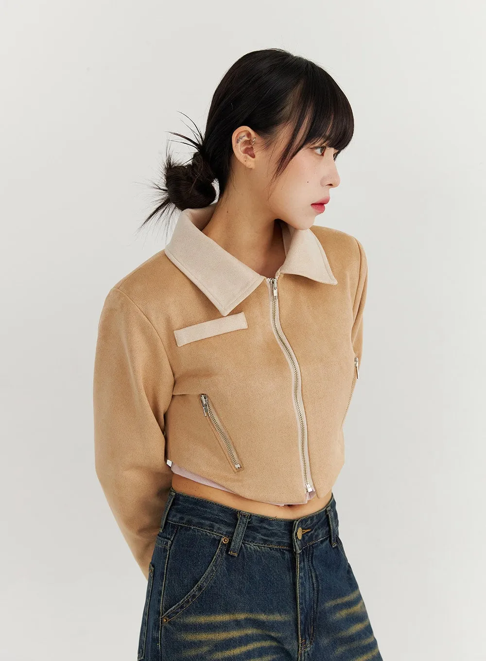 Cropped Faux Suede Jacket CO319