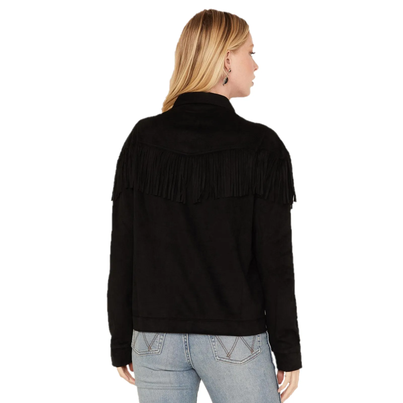 Cruel Denim® Ladies Black Fringed Trucker Jacket CWJ7429001