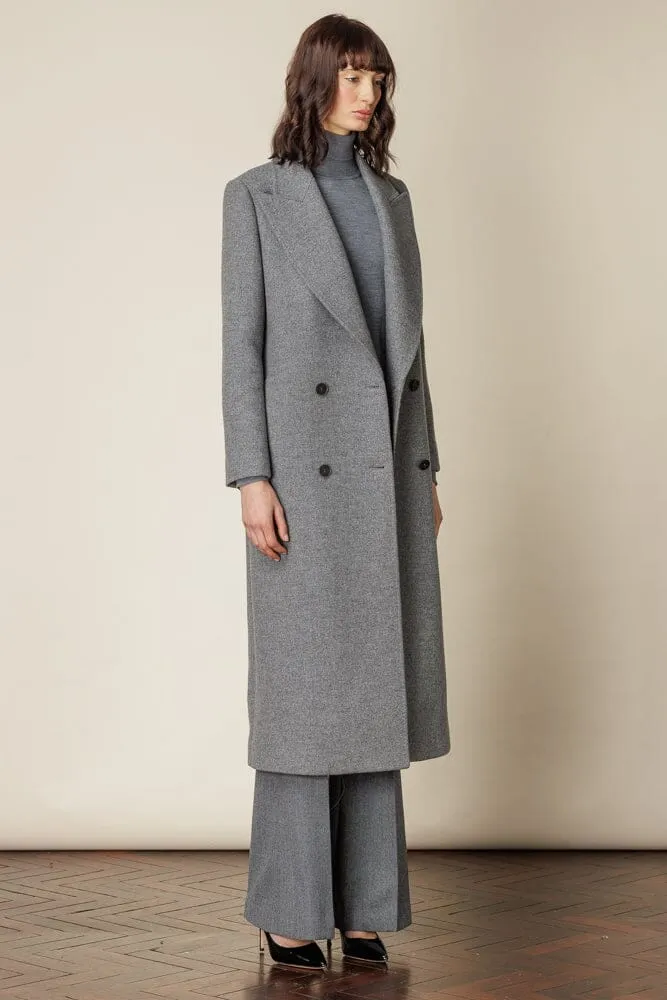 Dita Wide Peak Coat - Grey Wool Silk