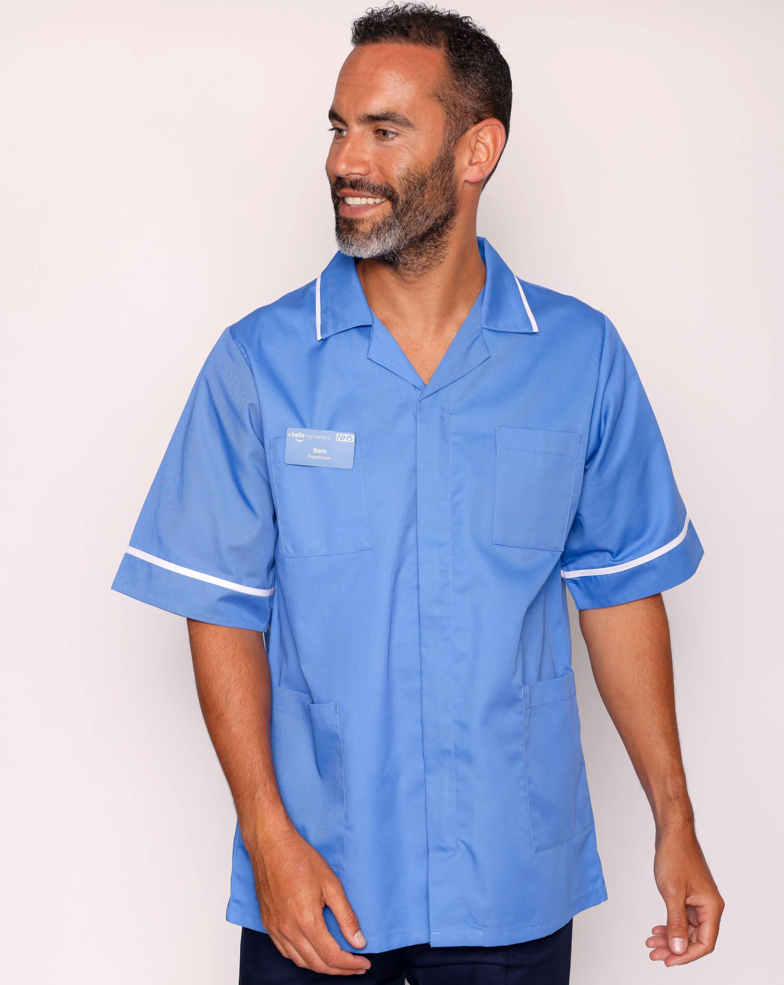 Drayford Men's Classic Healthcare Tunic - Hospital Blue / White