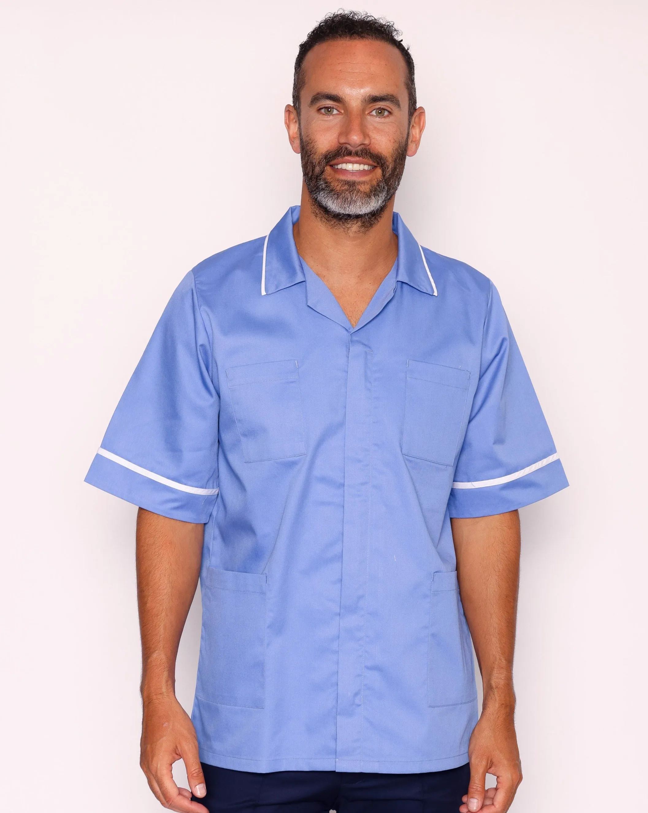 Drayford Men's Classic Healthcare Tunic - Metro Blue / White