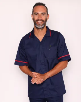 Drayford Men's Classic Healthcare Tunic - Navy / Red