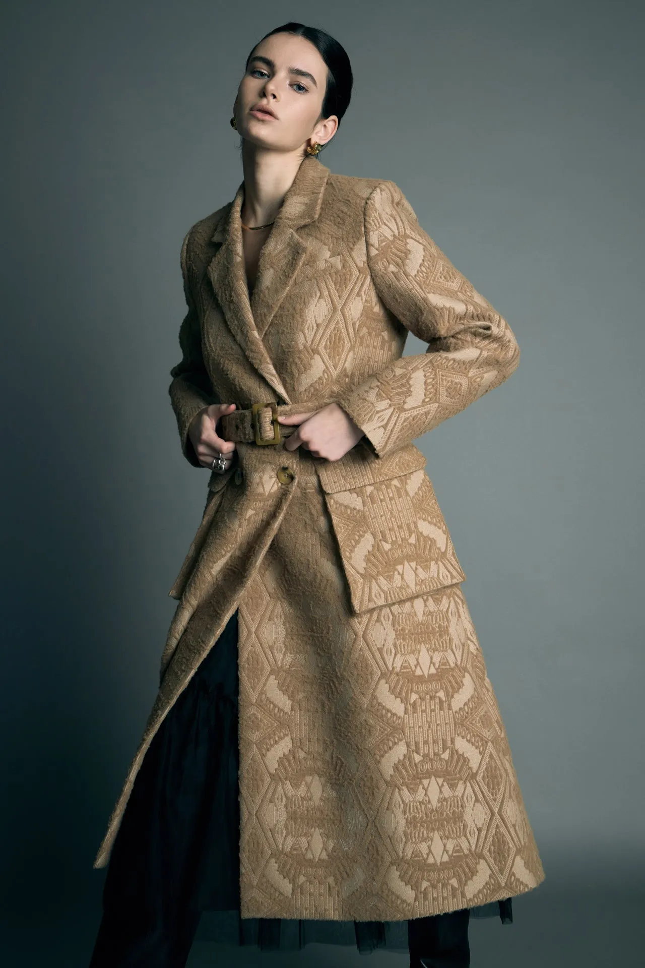 English Factory - Premium Wool Brocade Swing Coat