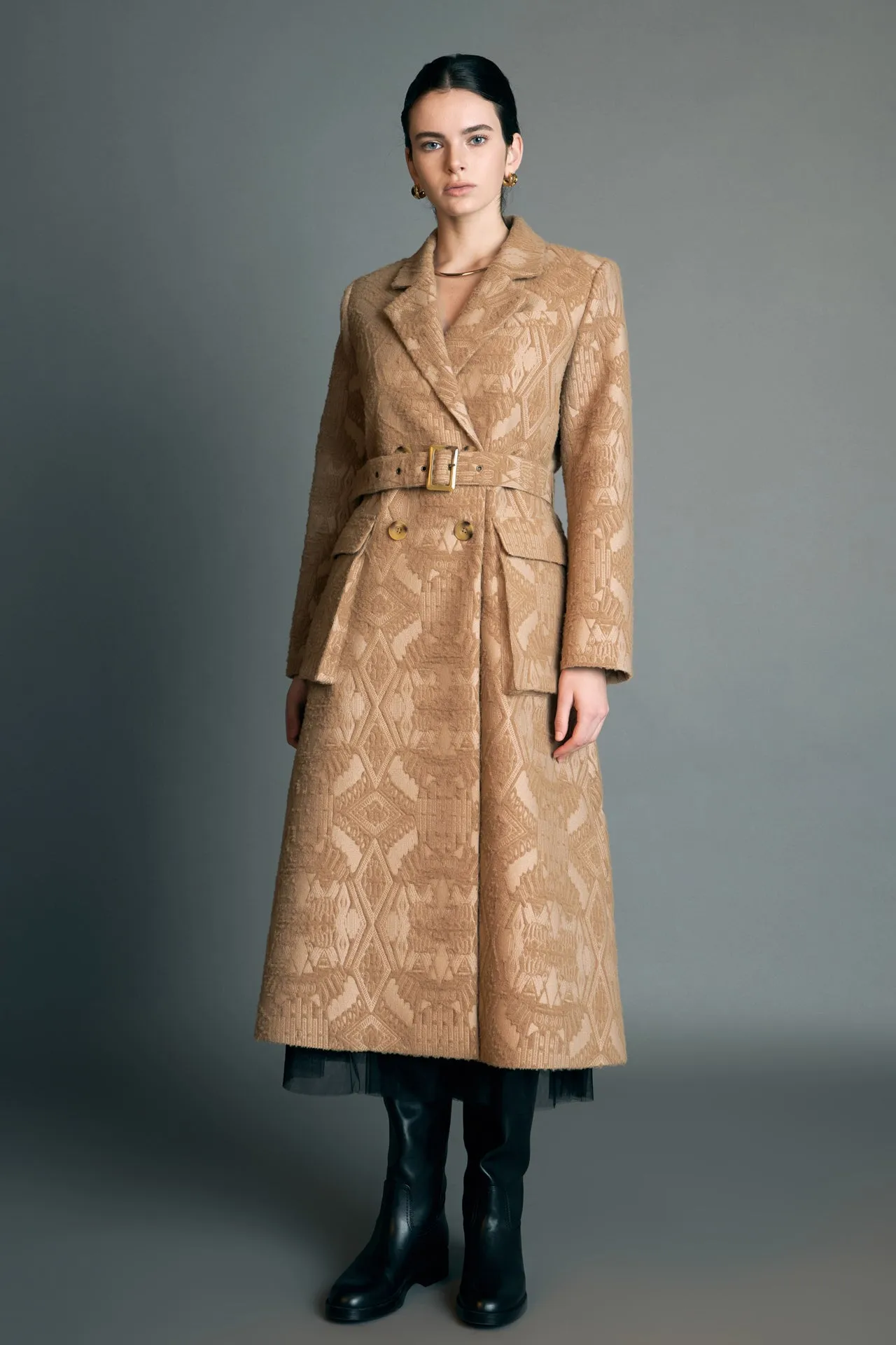 English Factory - Premium Wool Brocade Swing Coat