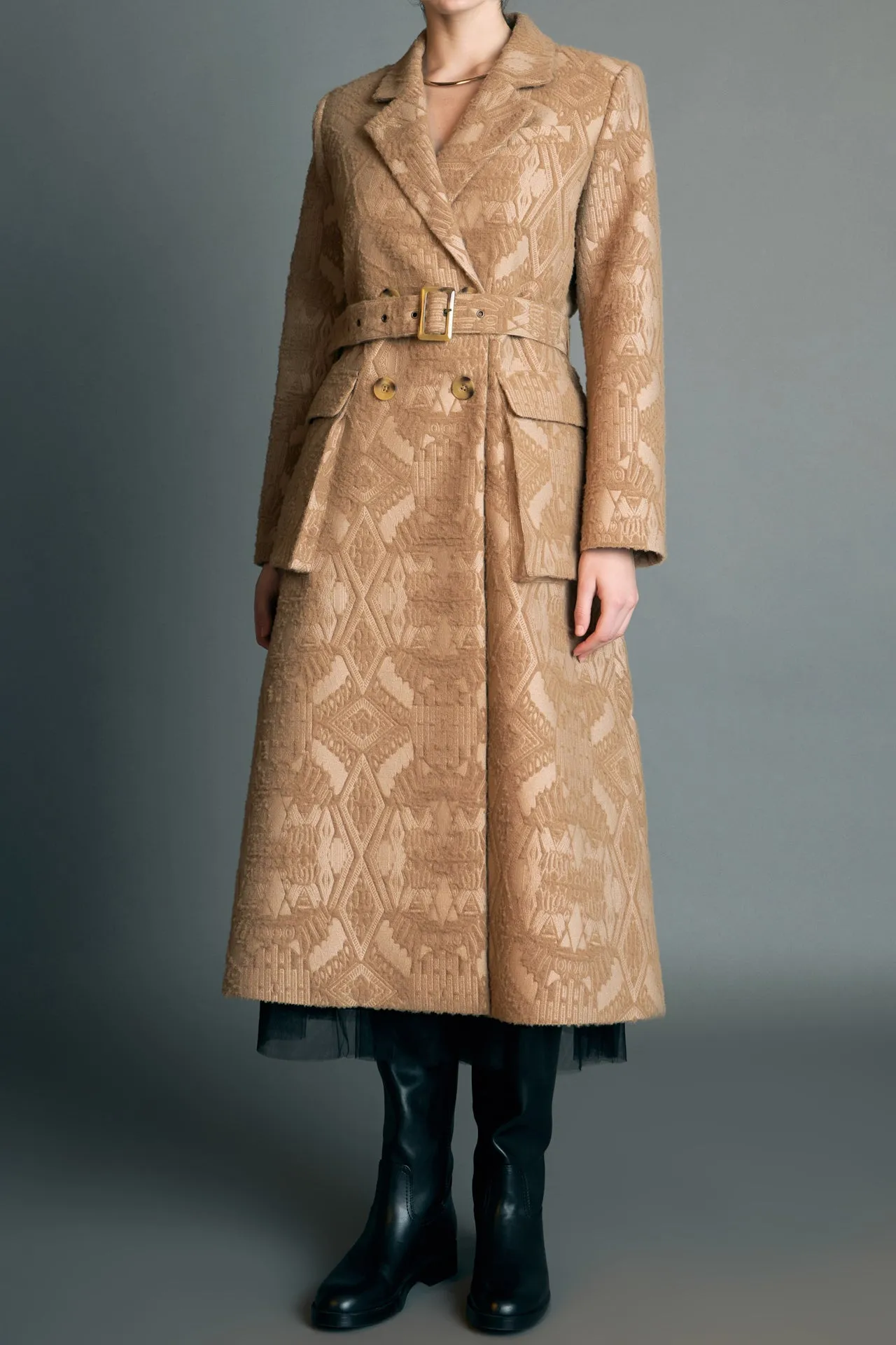 English Factory - Premium Wool Brocade Swing Coat