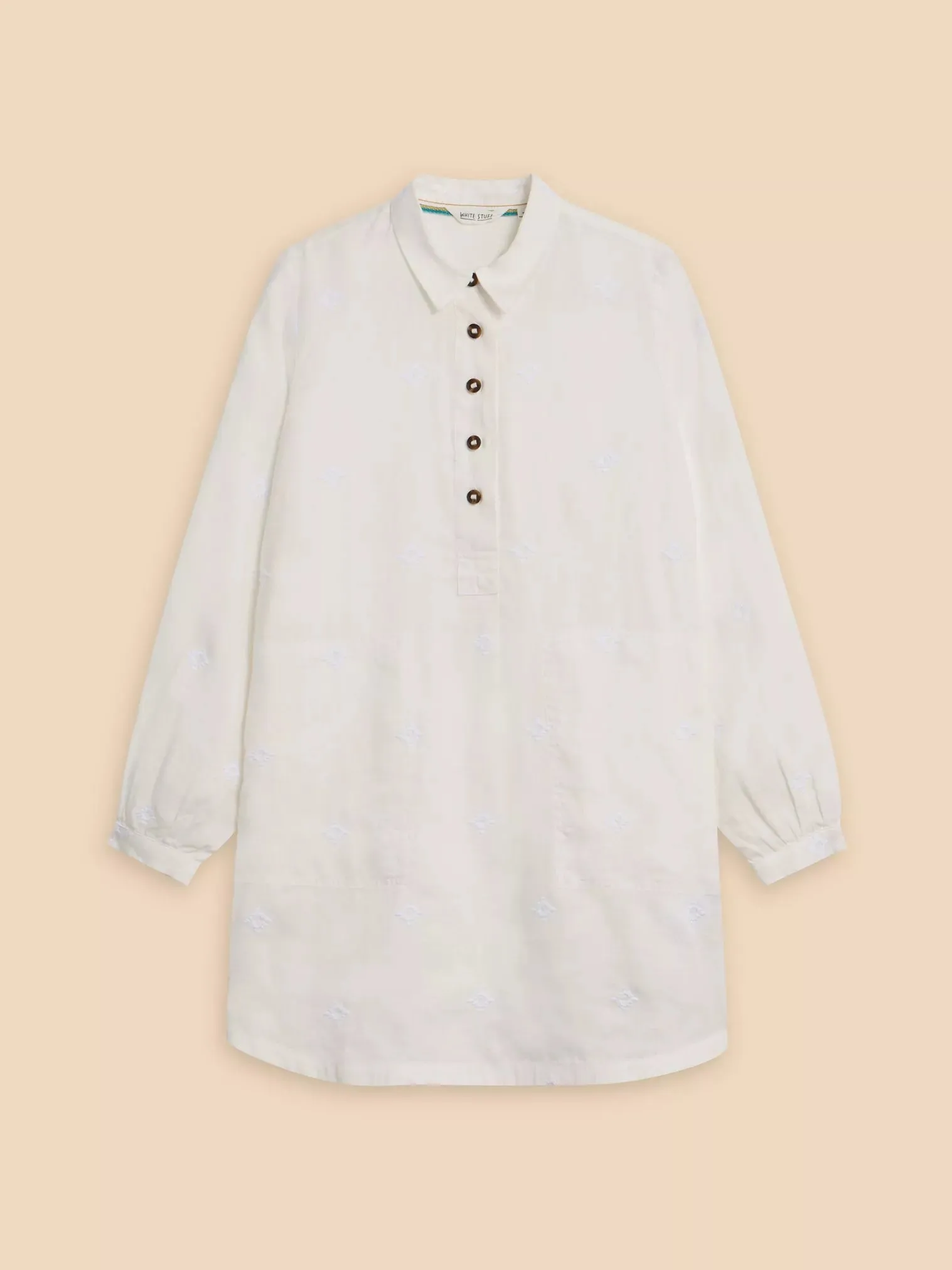 Evelyn Embroidered Linen Tunic - Natural White