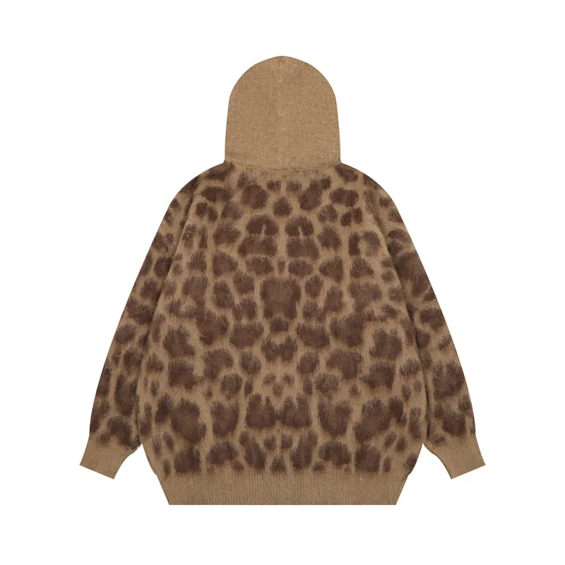 Faire Echo Lazy Style Leopard Knit Coat