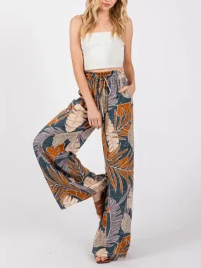 Falling in Leaves Drawstring Wide Leg Pants