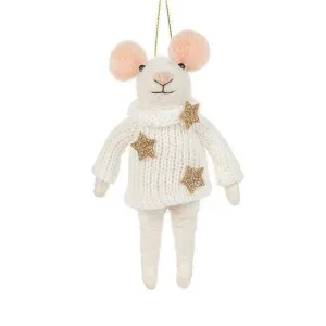 Fancy Winter Mouse Felt Ornament - Boy