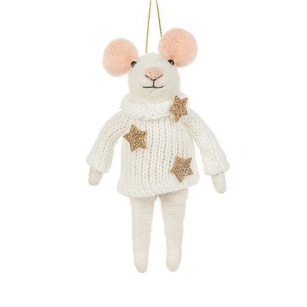 Fancy Winter Mouse Felt Ornament - Boy