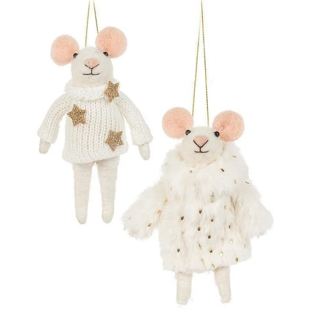 Fancy Winter Mouse Felt Ornament - Boy