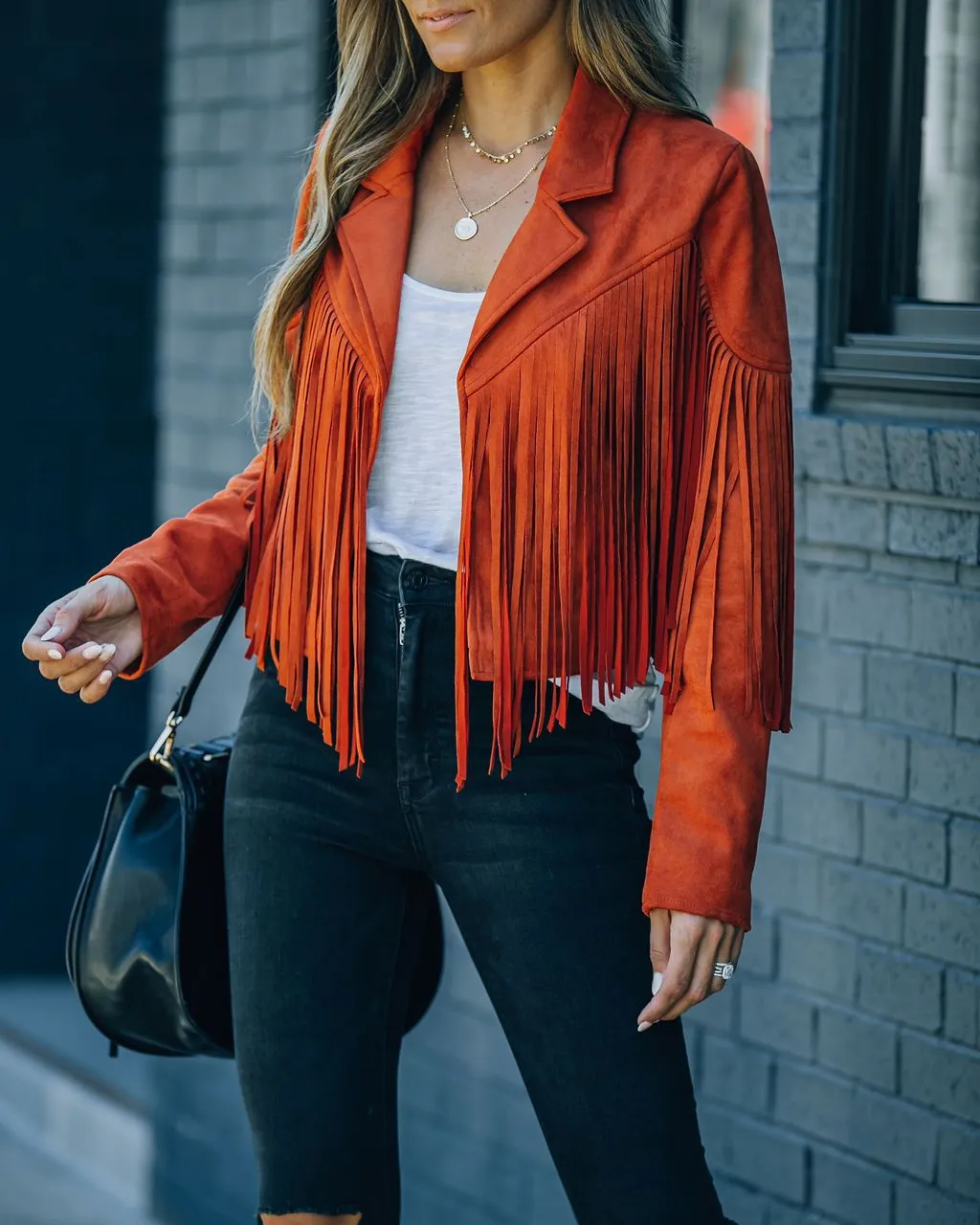 Fashionkova  Faux Suede Tassel Jacket Womens Vintage Lapel Long Sleeve Fringe Cropped Hippie Motor Biker Cardigan Outwears  2022 New