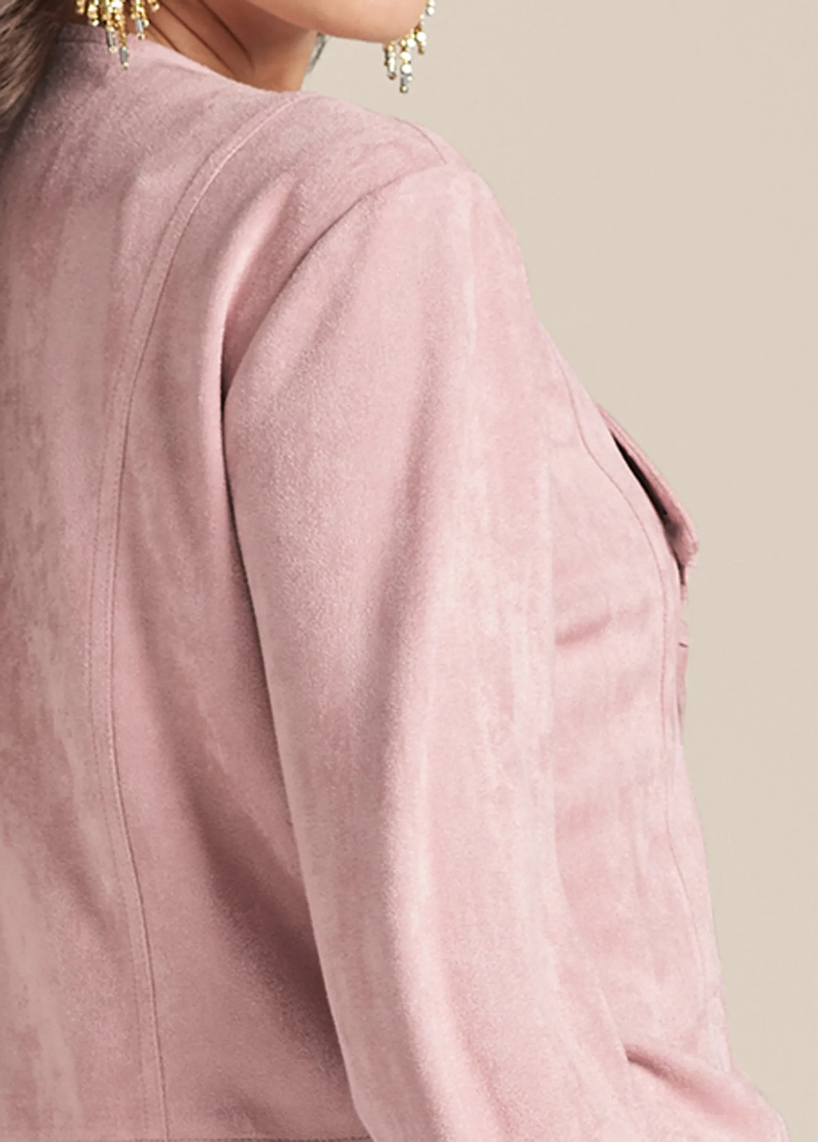 Faux Suede Waterfall Jacket - Pink