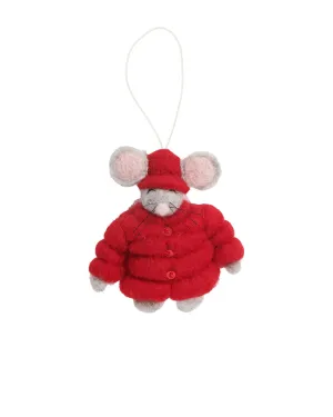 Felt Red Puffer Coat Mouse Ornament