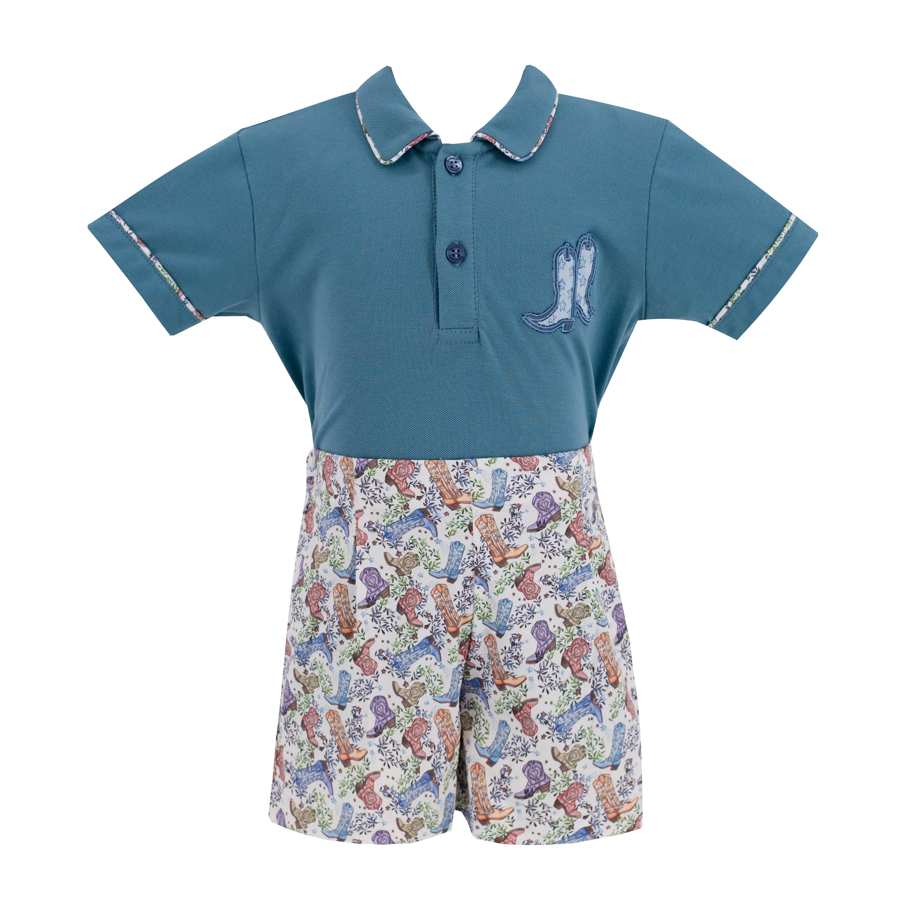 Fields Boy Polo Set - Boots Print