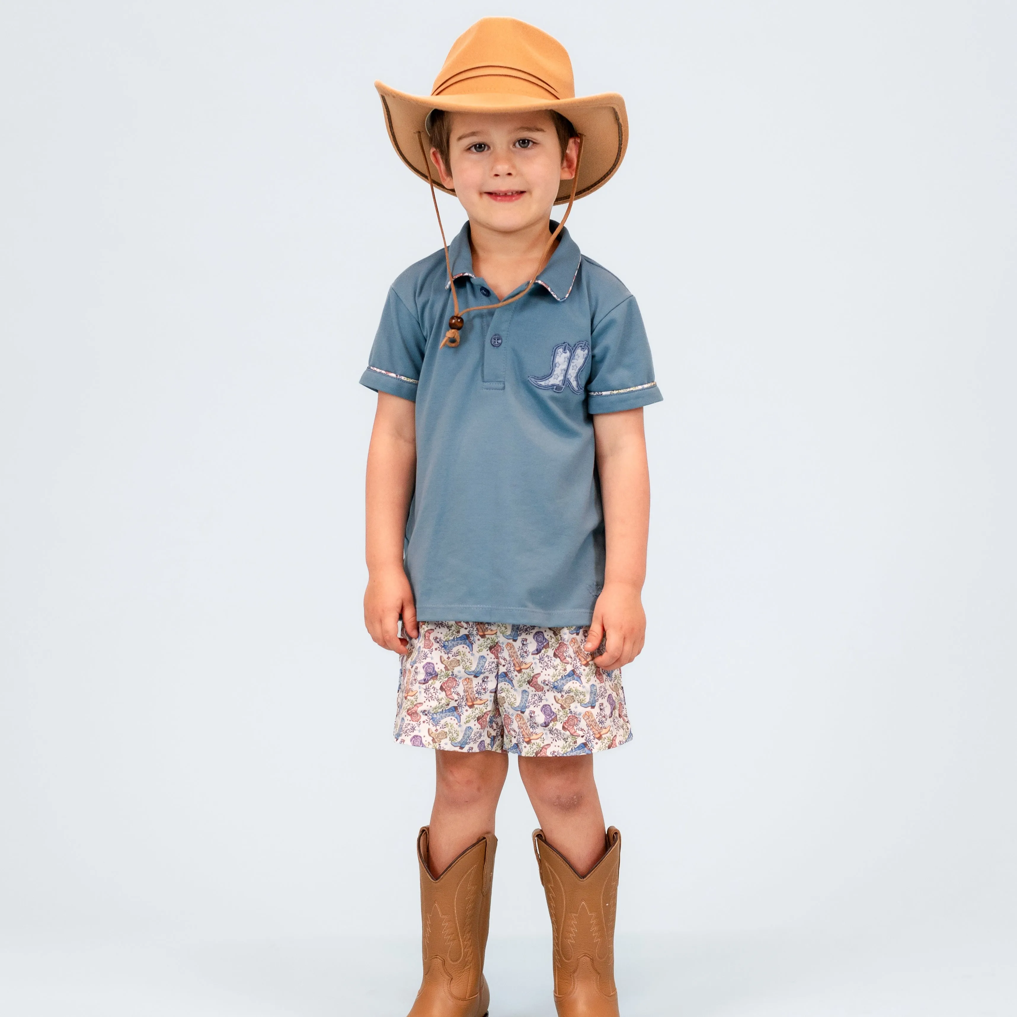 Fields Boy Polo Set - Boots Print