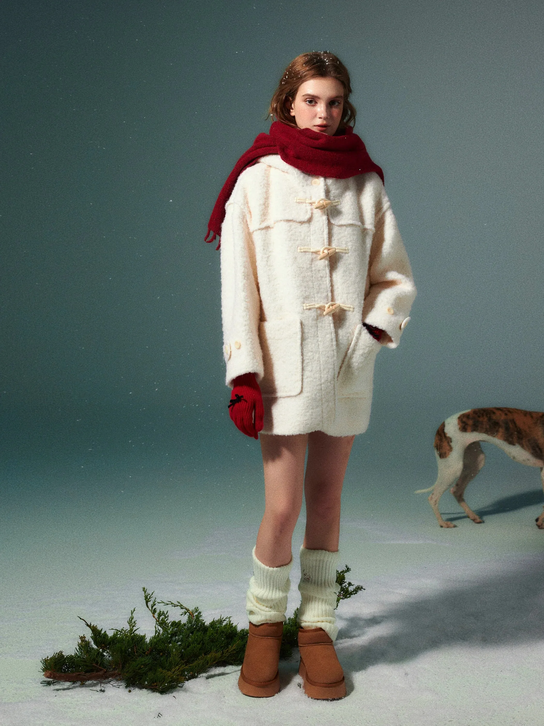 (Final Sale) White Wool Horn Buttons Coat