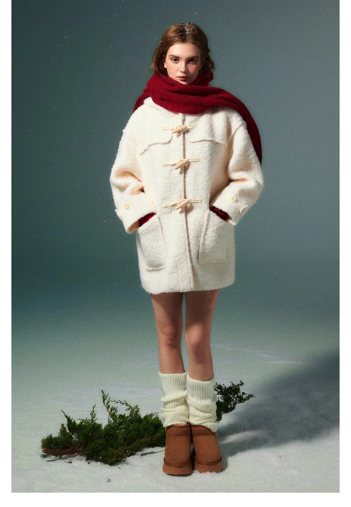 (Final Sale) White Wool Horn Buttons Coat