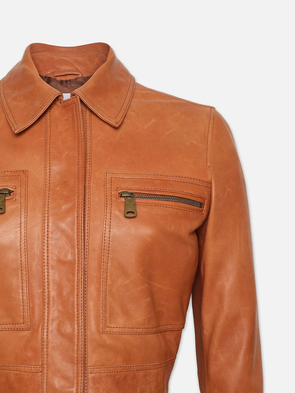 Fitted Leather Moto Jacket -- Light Whiskey