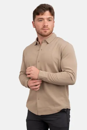 Flex Button Down Shirt Taupe