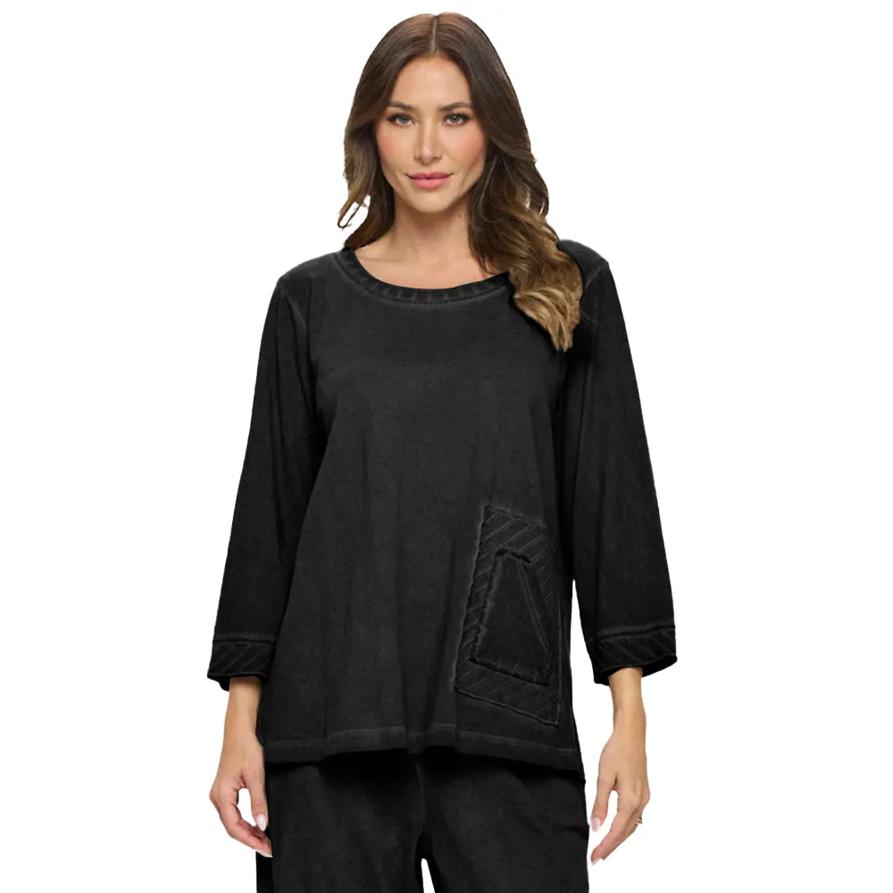 Focus Contrast Stripe Tunic Top in Black Coffee - CS-385-BLK