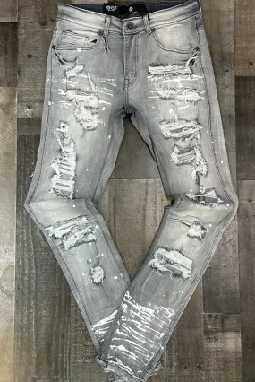 Focus- distressed denim with paint (grey)