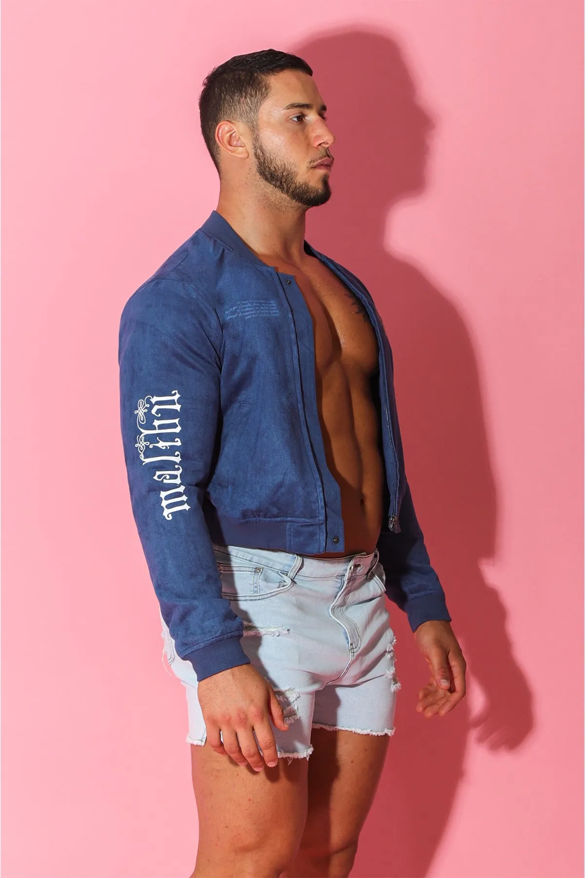 Get Him Back Suede Cropped Zip Jacket - Navy