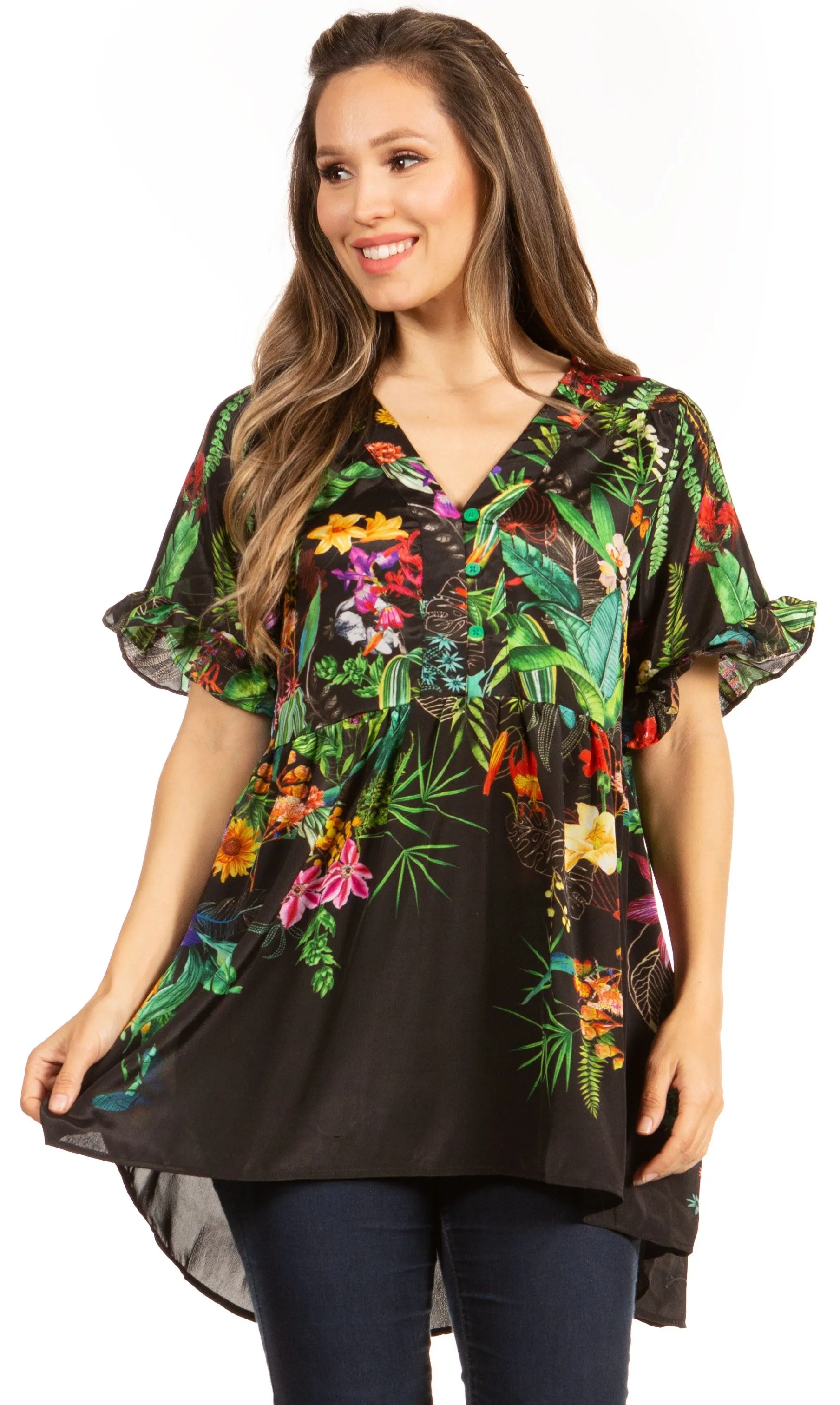 Get Summer Ready with Sakkas Eli Women's Floral Ruffle Top Blouse Tunic