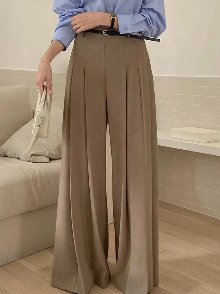 Girlary Korean Casual Wide Leg Pants Women Pleated Designer Straight Elegant Baggy Pants Female High Waist Y2K Vintage Trousers 2024 New