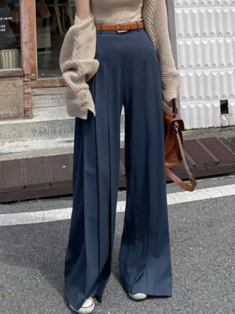 Girlary Korean Casual Wide Leg Pants Women Pleated Designer Straight Elegant Baggy Pants Female High Waist Y2K Vintage Trousers 2024 New