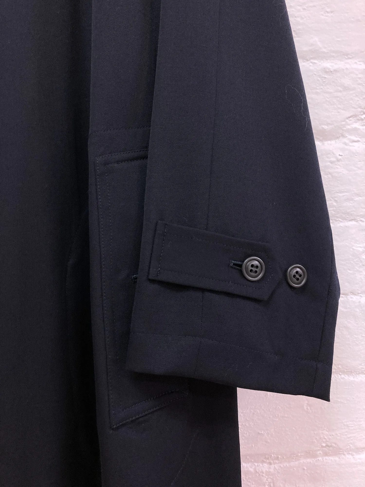 Grass Men’s Jun Saito 1980s dark navy wool gabardine three button coat