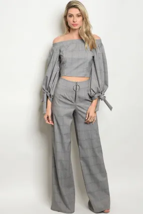 Gray Check Top and Pants Set